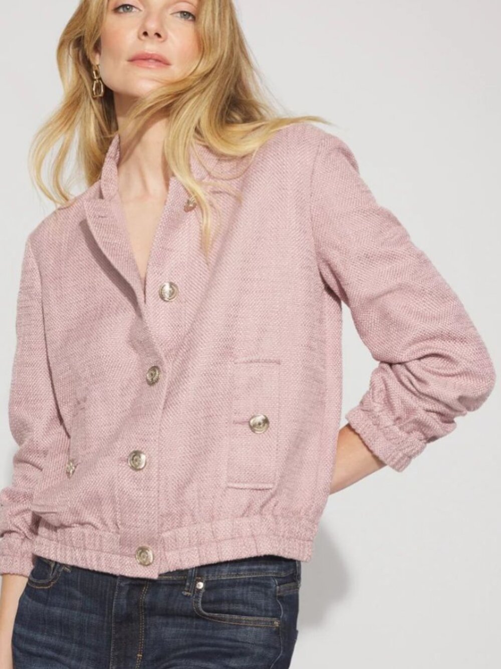 nwt WHITE HOUSE BLACK MARKET tweed bomber jacket 4 luster pink